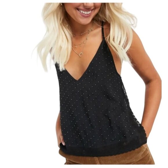 Free People Bright Lights Cami Top Black Size S NWT OB1068264 $68 Beaded Blouse - Picture 4 of 14